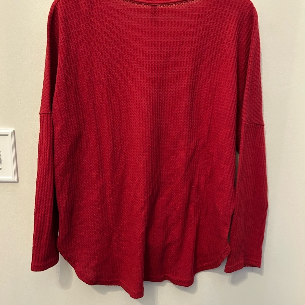 Red Button-Up Waffle Knit Cardigan - Picture 4 of 4
